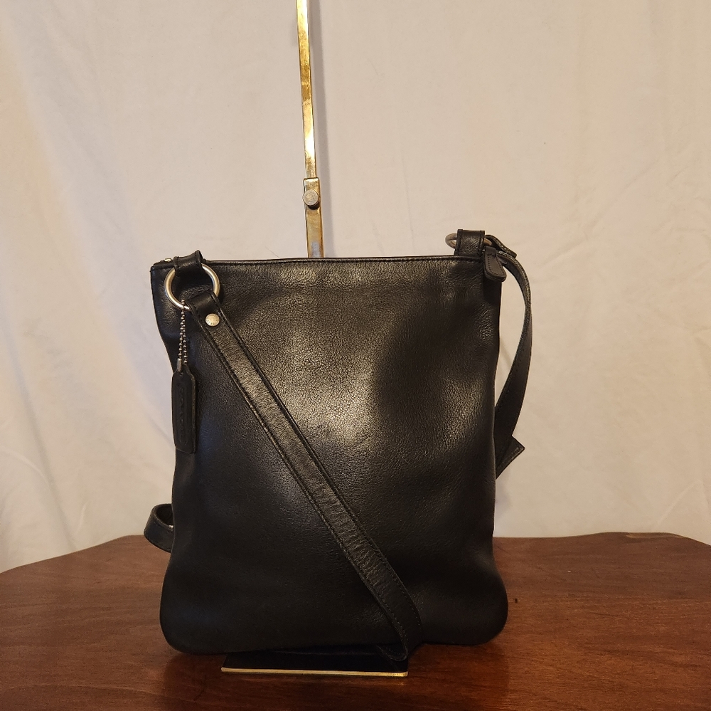 Vintage "Chelsea" black leather slim city cross body. Made in the U.S.A